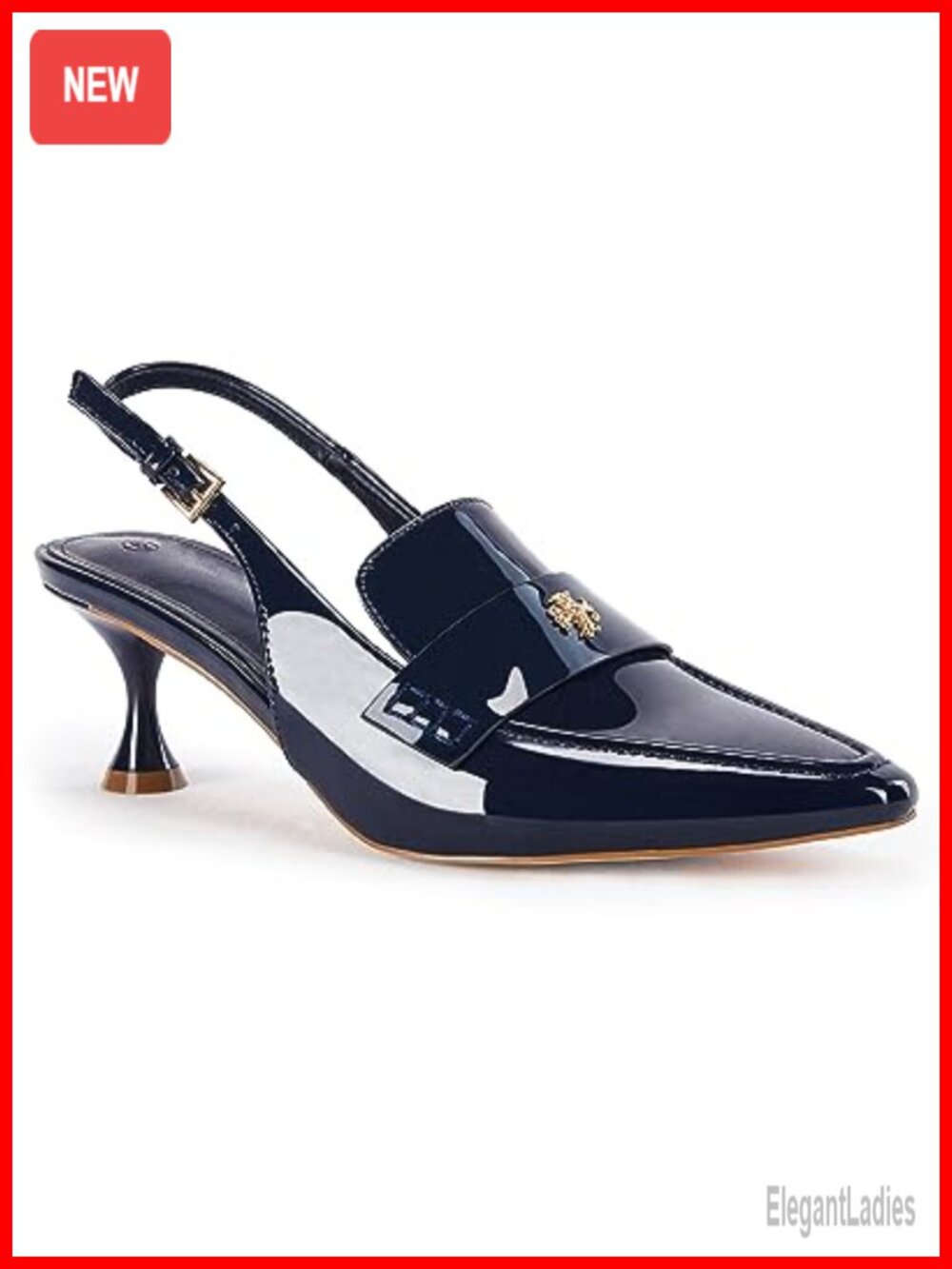 Pointed Toe Kitten Heel Slingback Sandals Patent Leather Ankle Buckle Dress